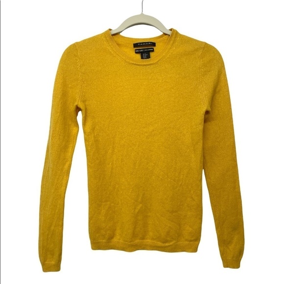 TAHARI Pure Luxe 100% Cashmere Sweater Golden/mustered Yellow Cozy Warm Comfy - Picture 10 of 10